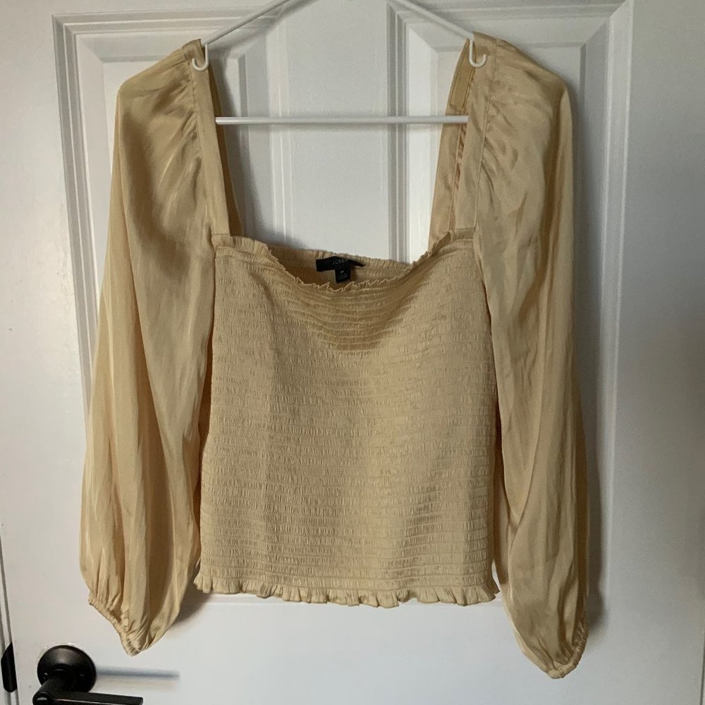 J. Crew Squareneck Smocked Satin Top NWT in Yellow, Size Medium